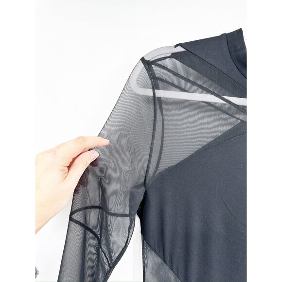 MACH & MACH Sheer Panel Mesh Cutout Turtleneck Minidress Black US 10 - Picture 4 of 5